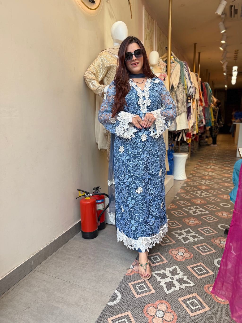 Sky Blue floral lace Elegance suit