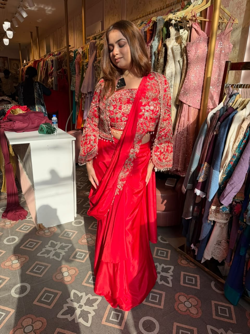 Saree with Embroidered Cropped Jacket & blouse