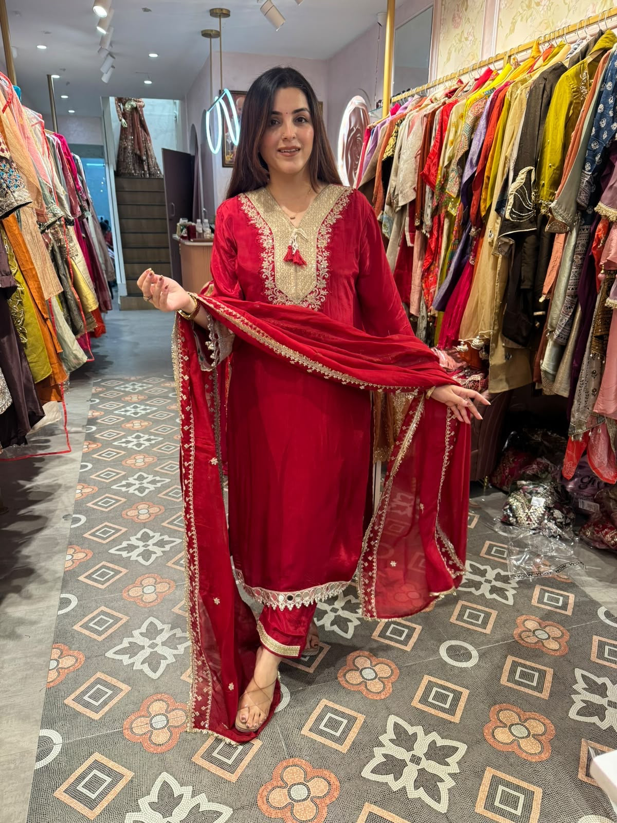 Royal Ruby Red Pakistani Suit with Dupatta