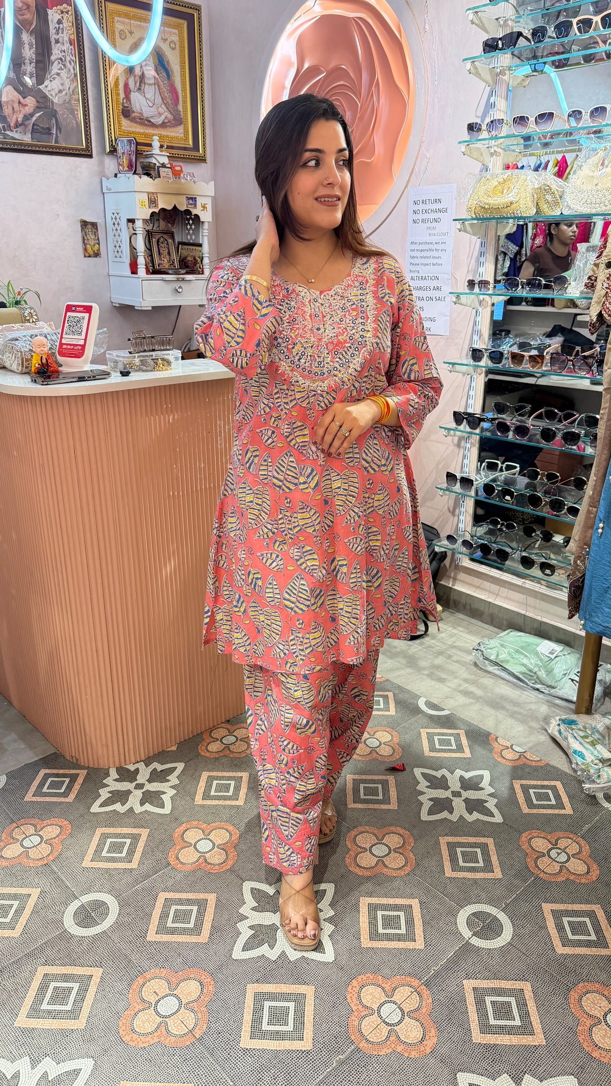 Coral Printed Straight Kurta with Printed Pants Set