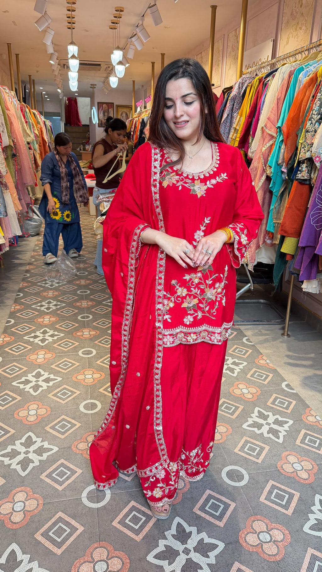 Pearl thread  Embroidered Straight Kurta Palazzo Suit