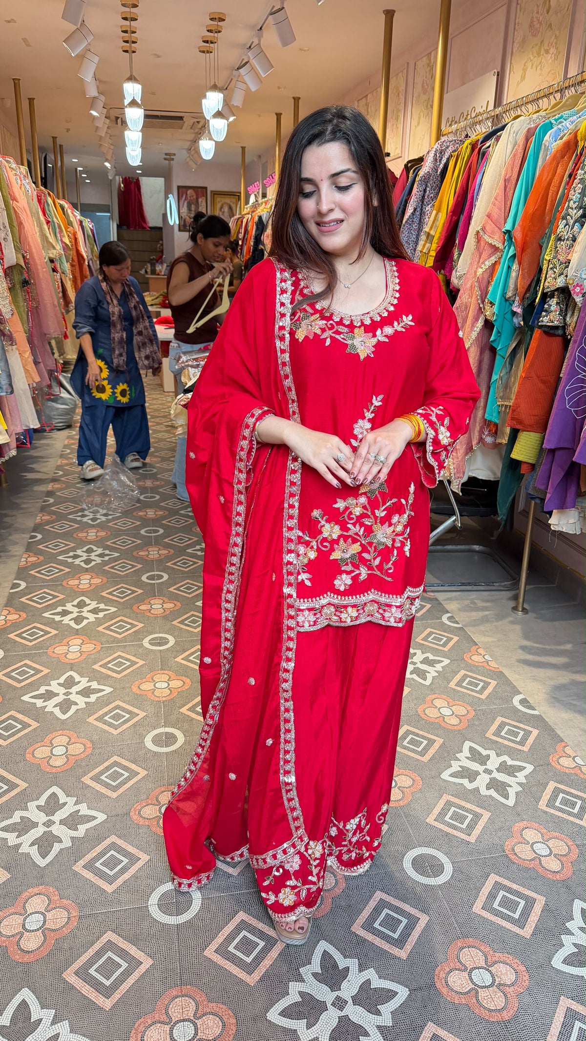 Pearl thread  Embroidered Straight Kurta Palazzo Suit