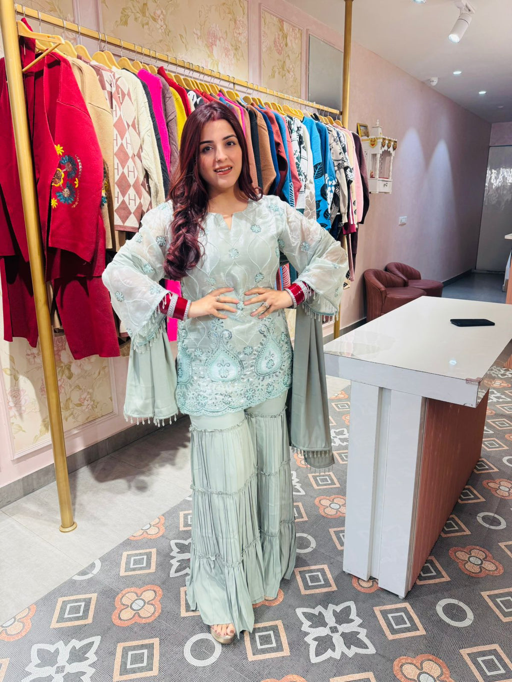 Nona Embroidered Kurti Sharara Set