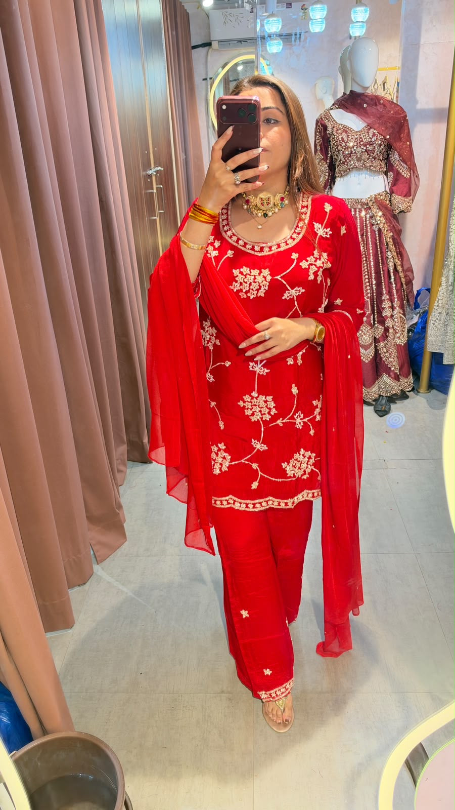 Red Embroidered Punjabi Suit Set