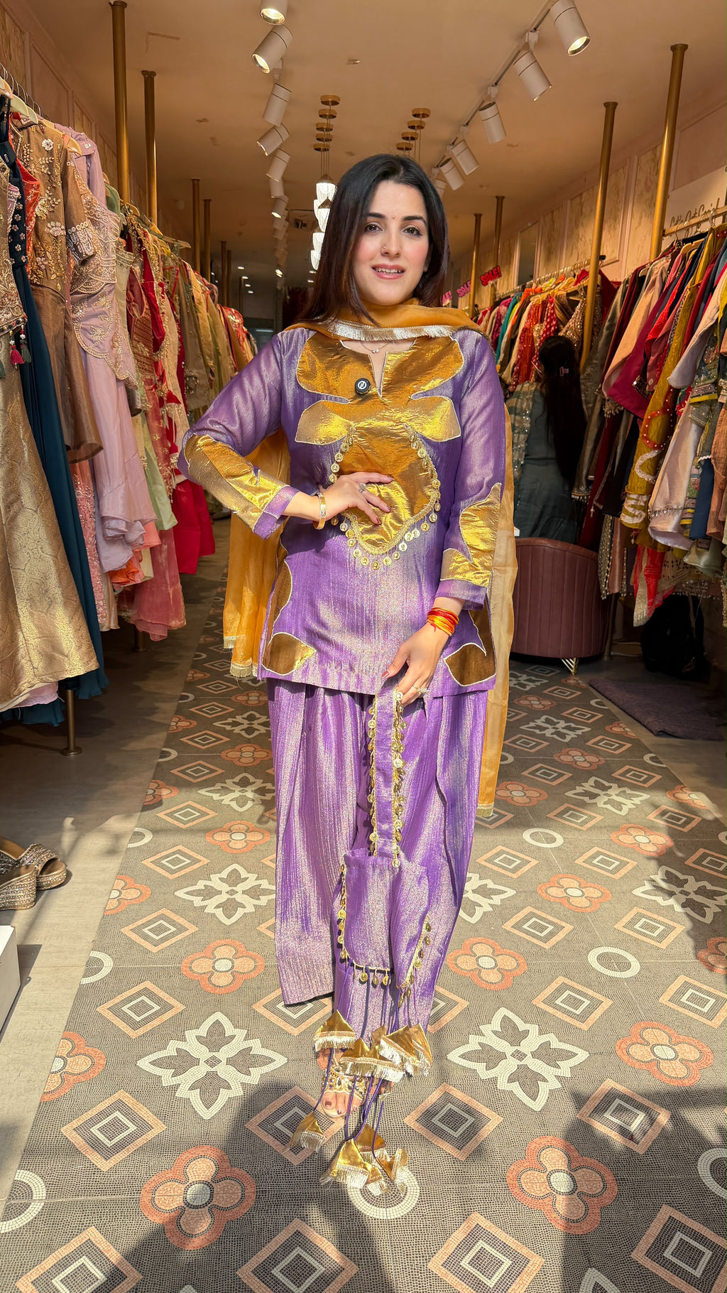 Peplum Kurta with Flared Pants & Organza Dupatta Set