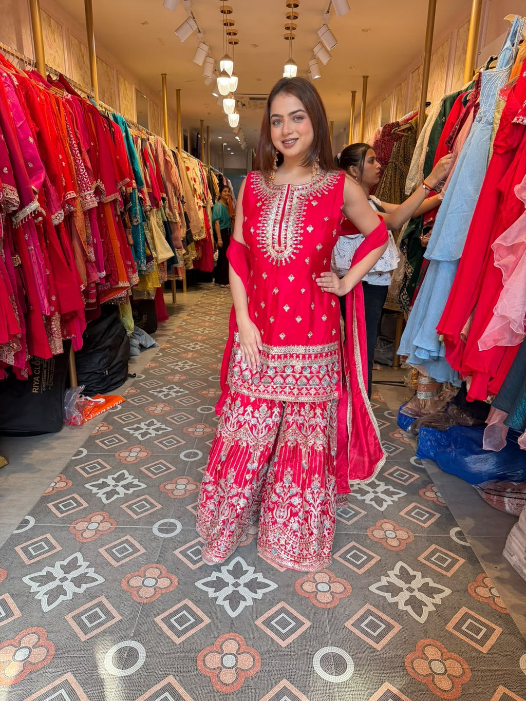 Fuchsia Pink Embroidered Sharara Suit