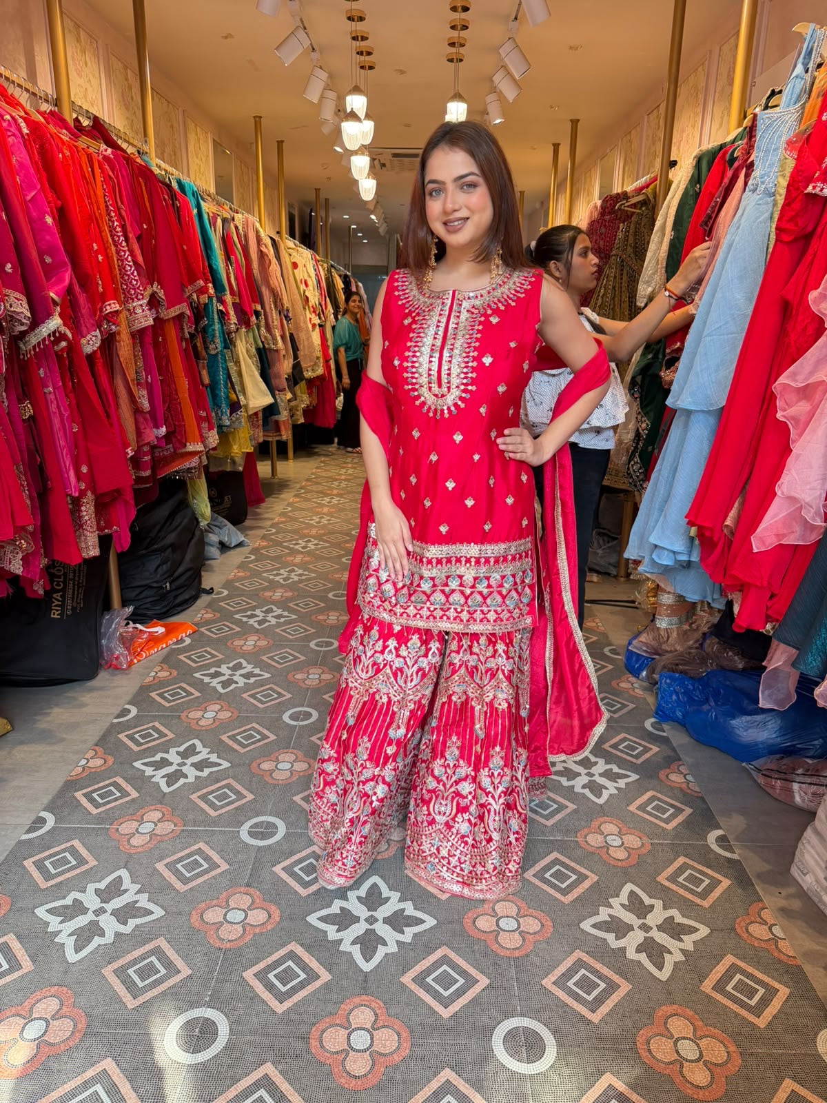 Fuchsia Pink Embroidered Sharara Suit