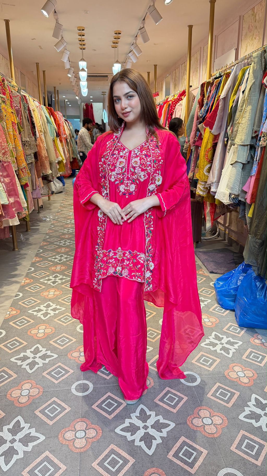 Embroidered Shrug-Style Kurta Sharara Suit