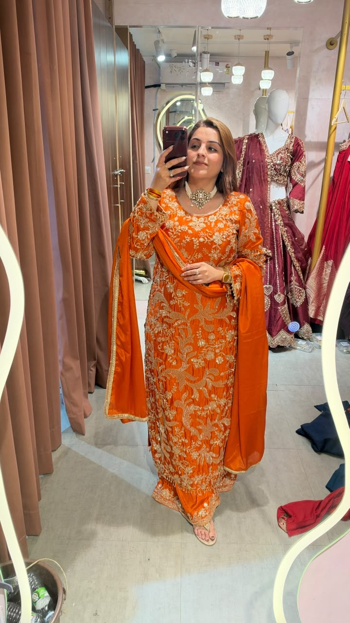 Heavy Embroidered Straight-Cut Suit Set