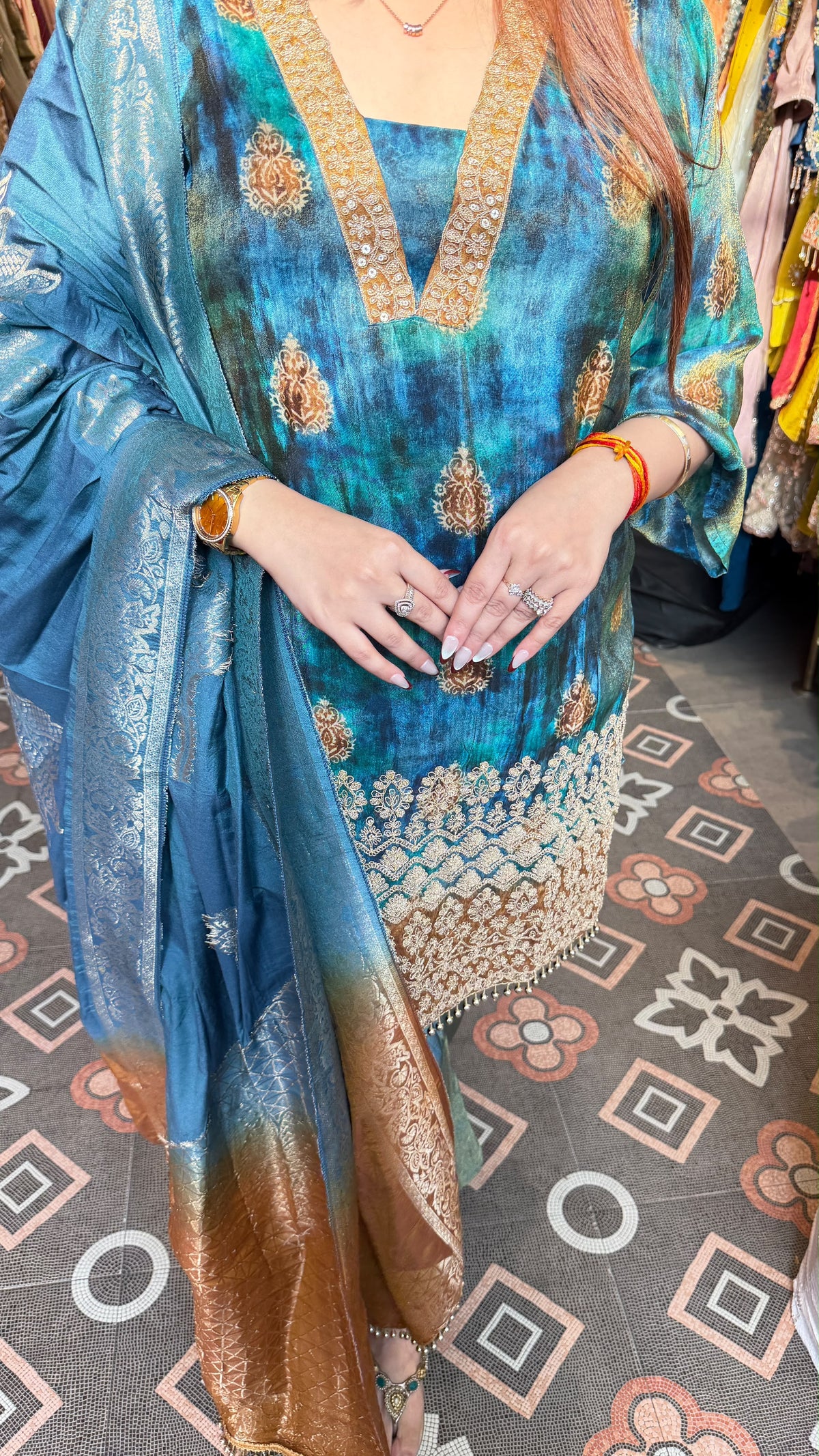 Indo-Pakistani Jacquard Straight Suit