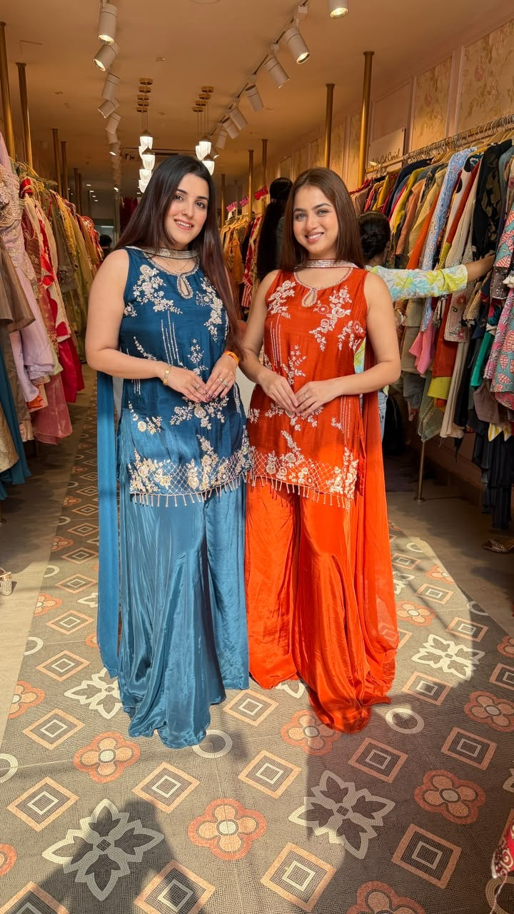Pretty Embroidered Peplum Sharara Set