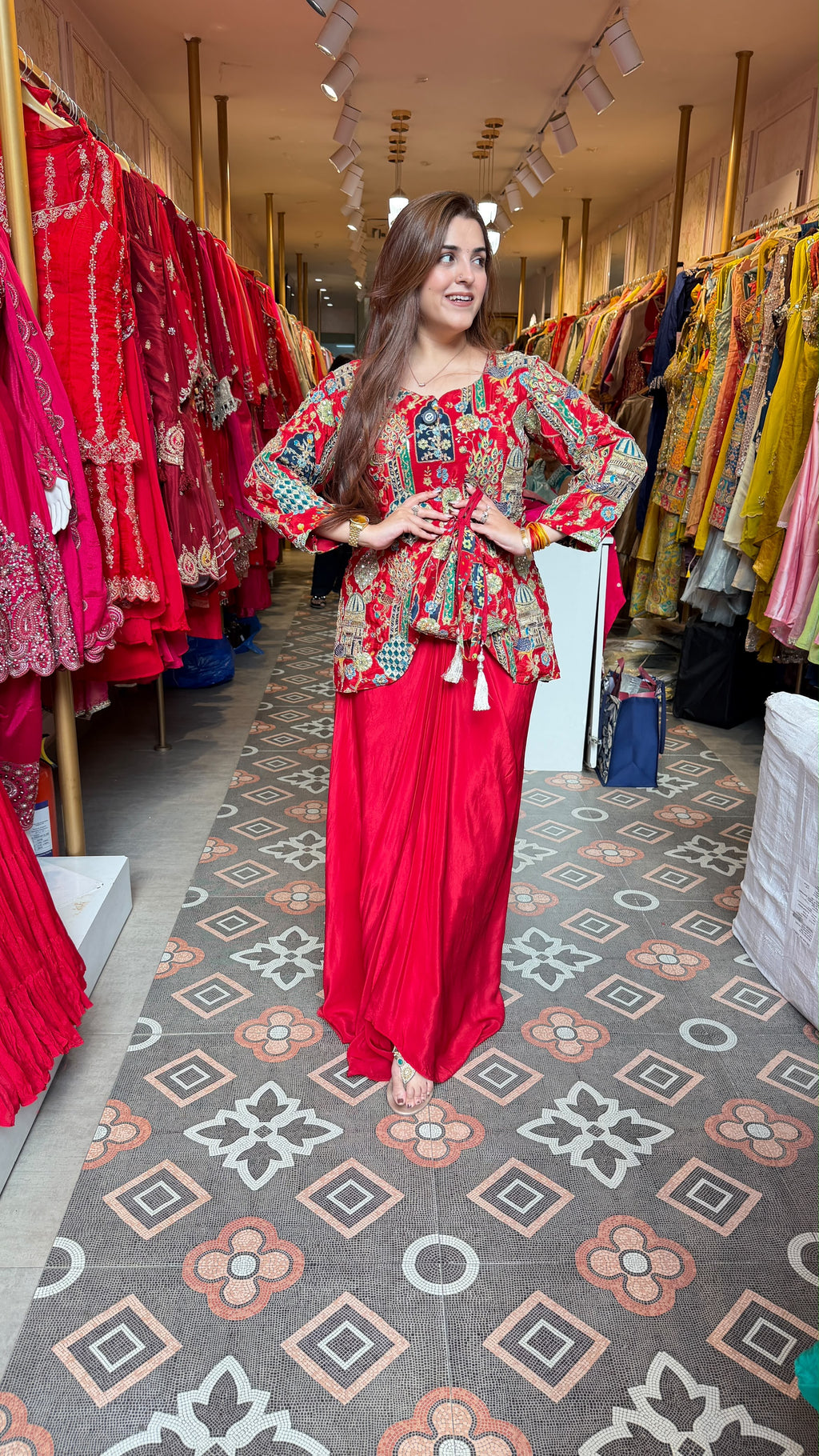 Printed Peplum Kurta with Flared Palazzo