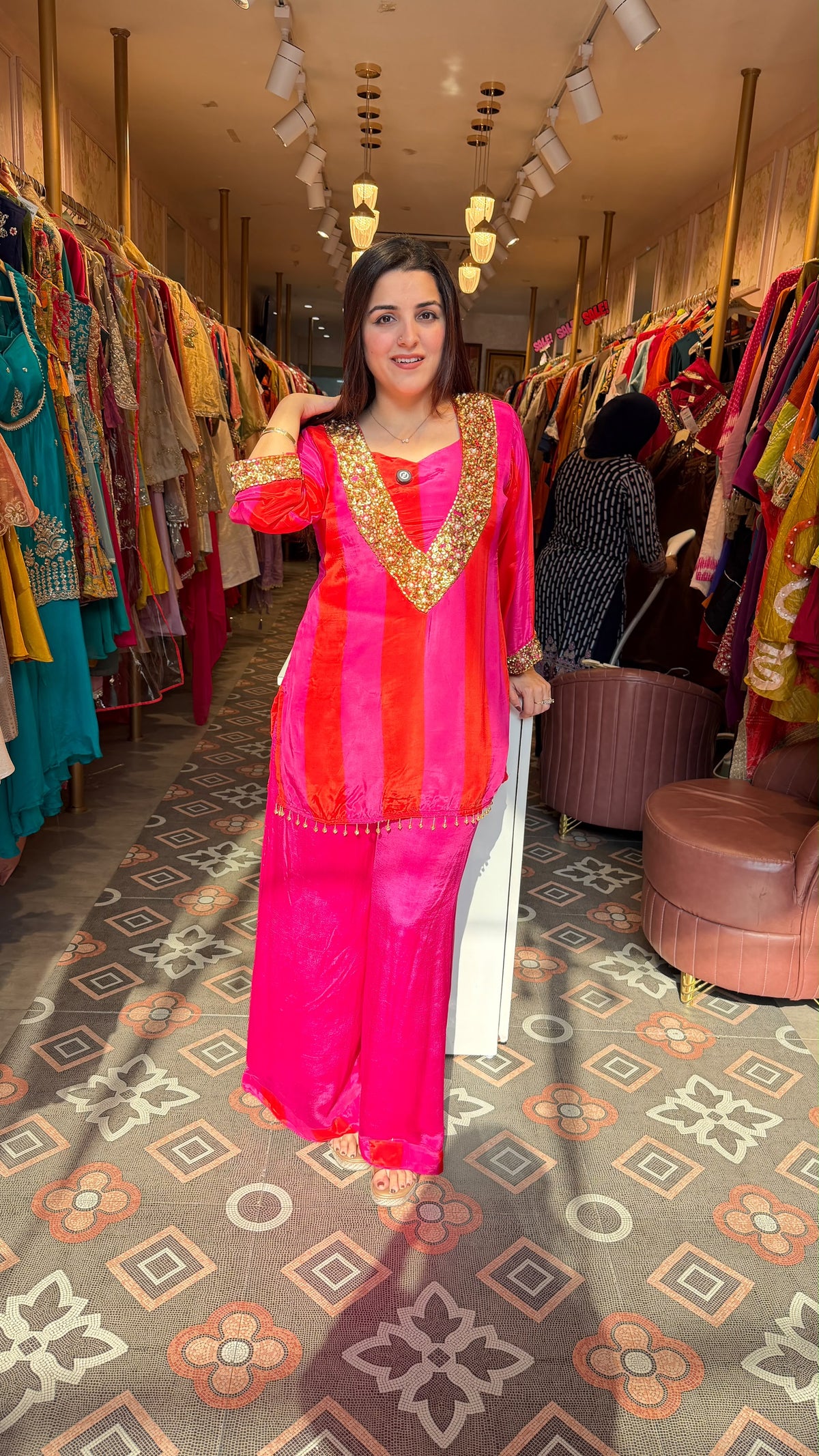 Hot Pink Silk Straight Punjabi/Fusion Suit