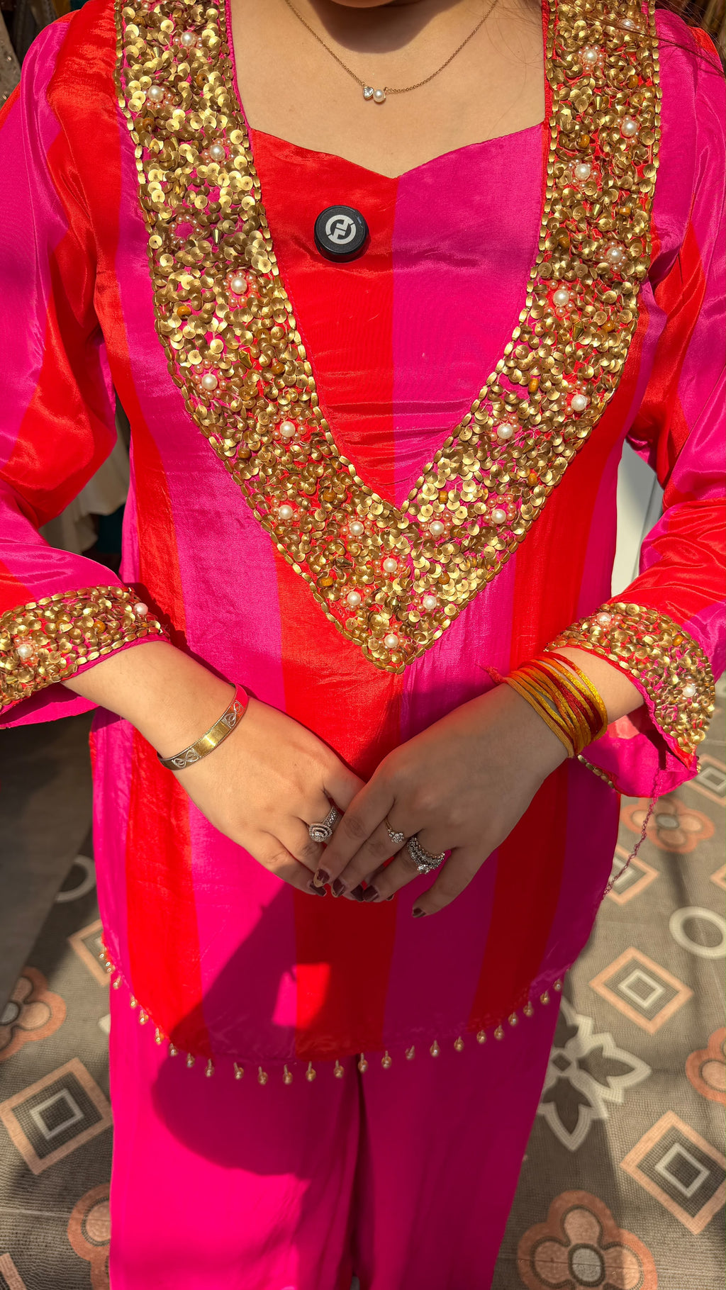 Hot Pink Silk Straight Punjabi/Fusion Suit