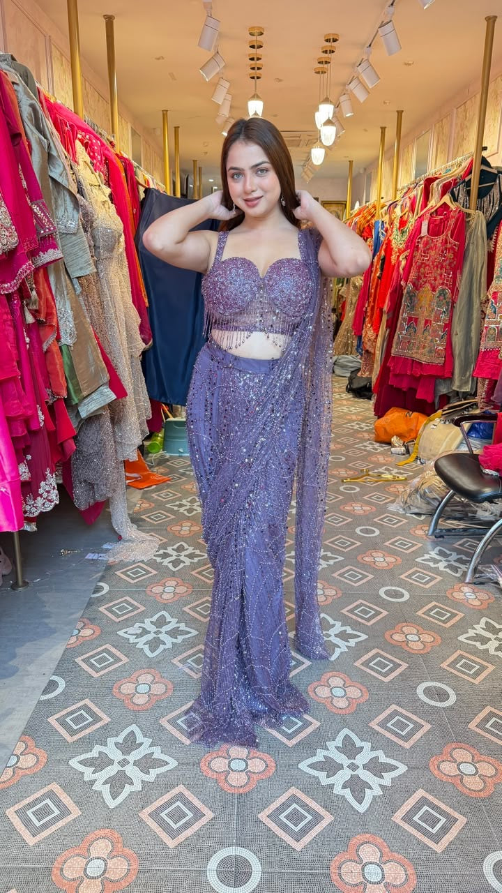 Glamorous Sequin Draped Saree with Embellished Blouse