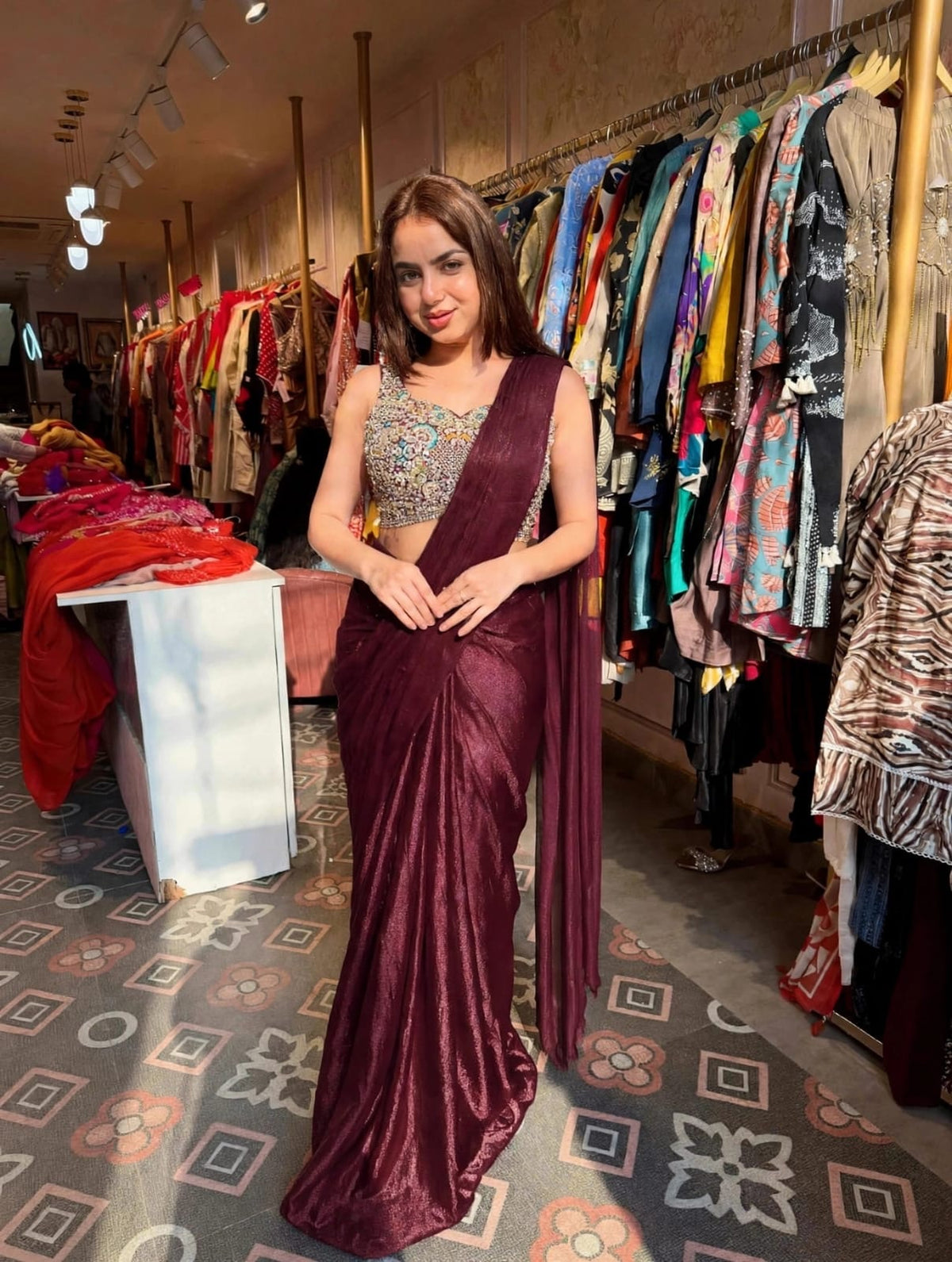 Heavy Blouse Shimmer Draped Saree