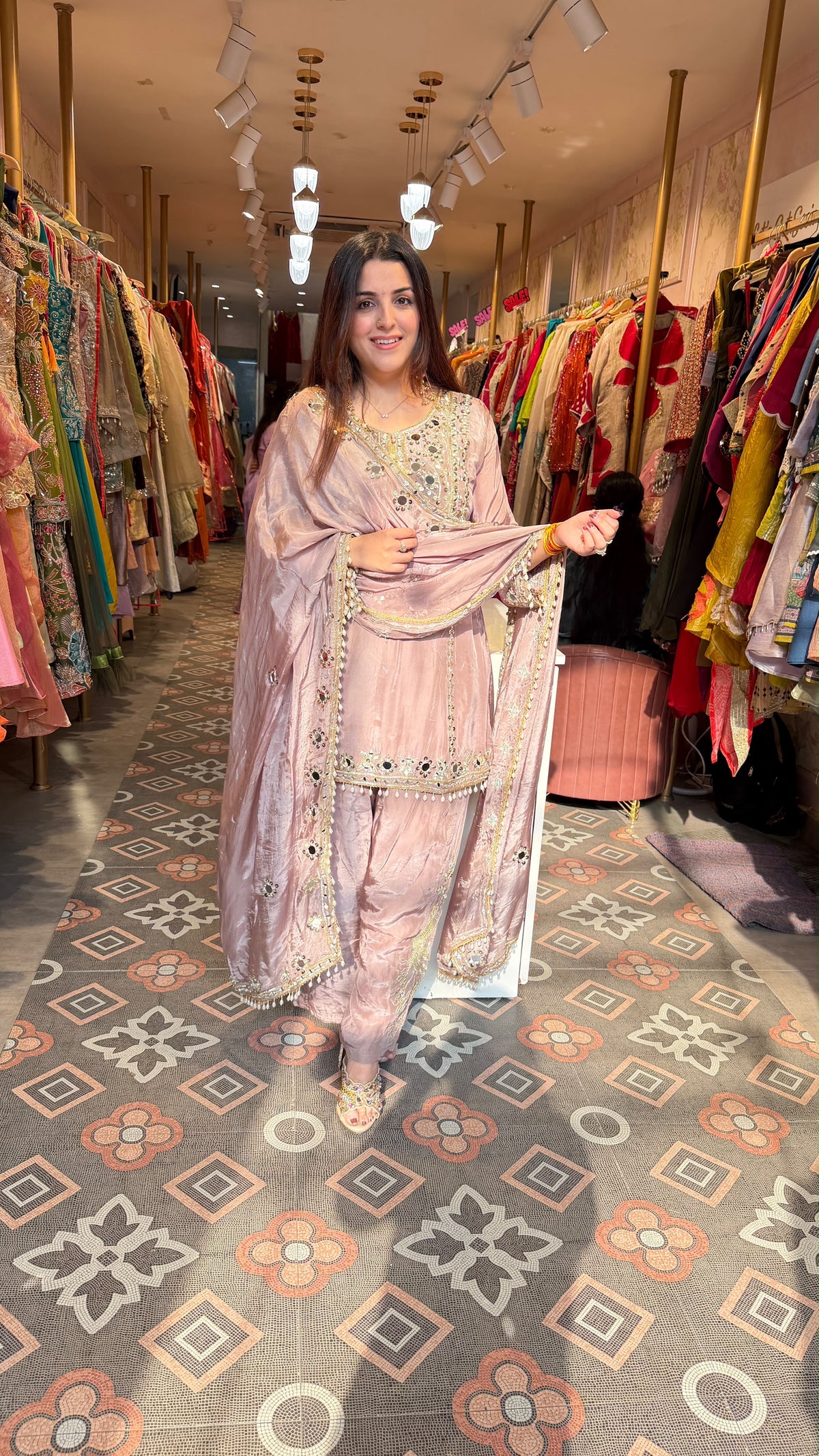 Mirror Embroidered Straight-Cut Suit with Palazzo Pants