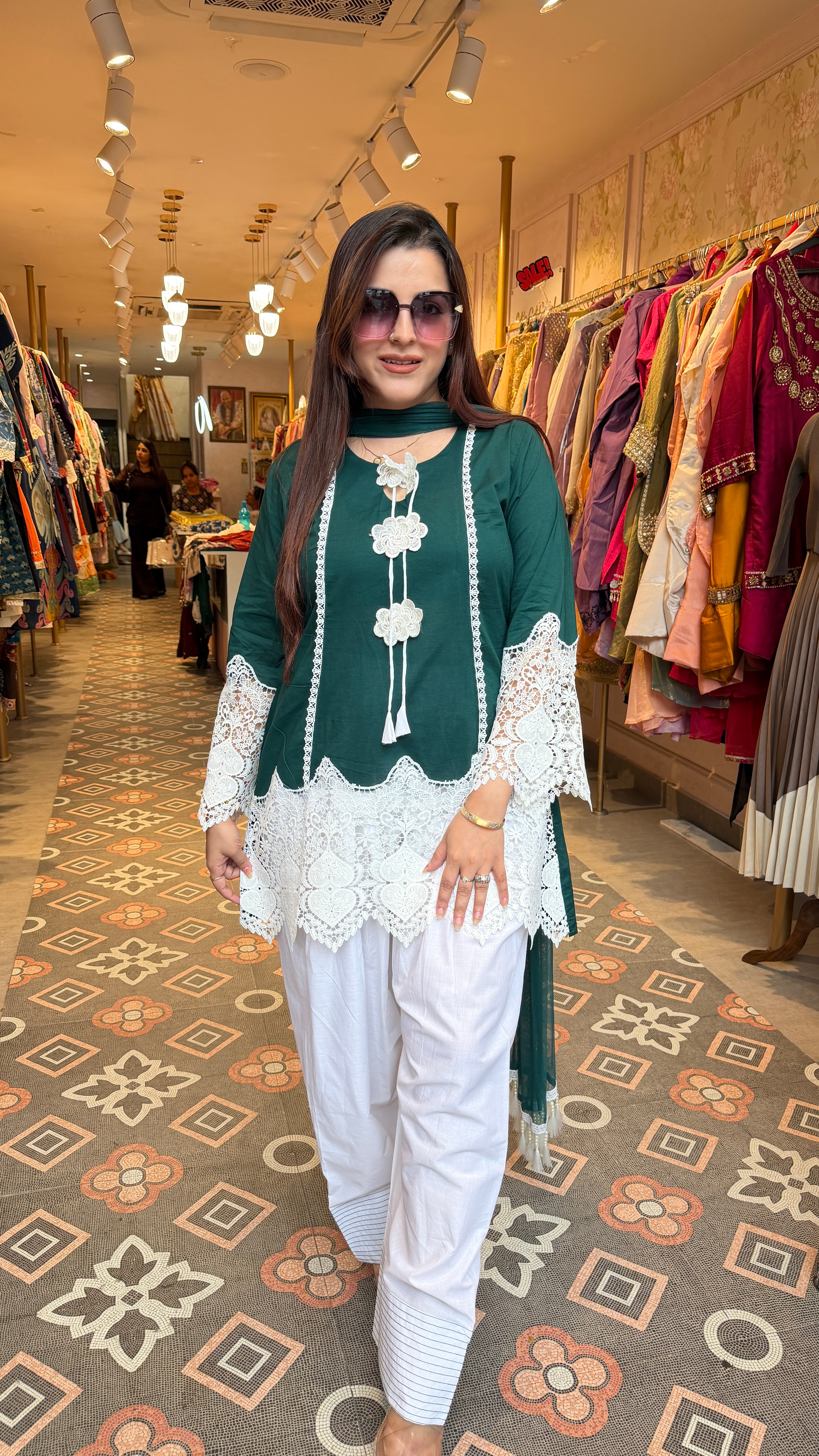 Elegant Lace Embellished Kurta Set with Dupatta