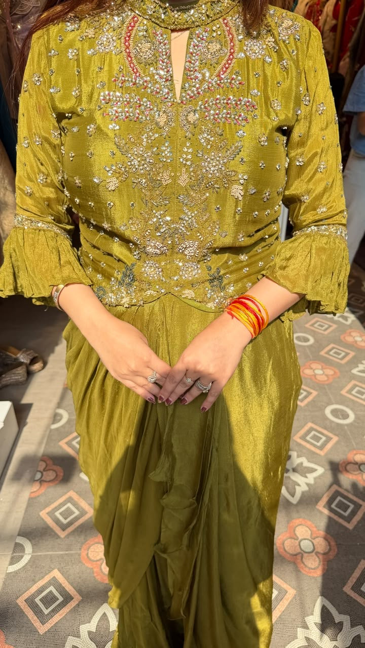 Pre-Draped Saree with Embroidered Blouse