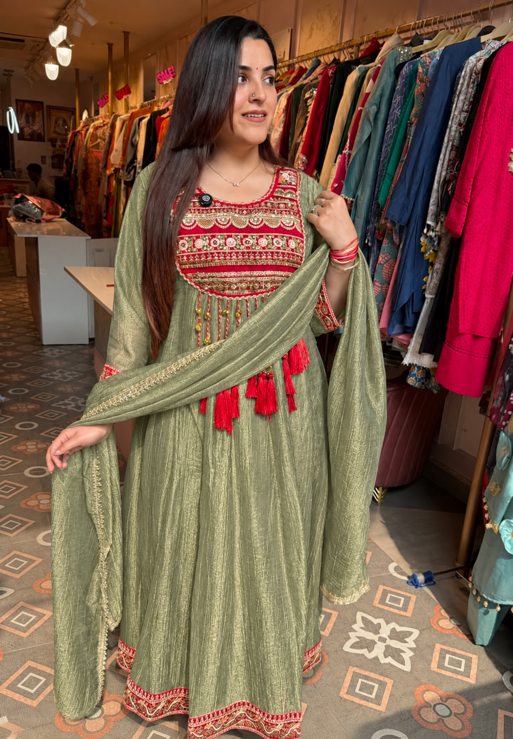 Ruhani Red & Champagne Zari Anarkali Set