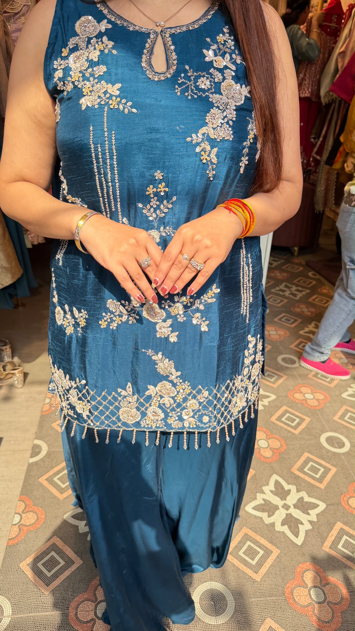 Pretty Embroidered Peplum Sharara Set