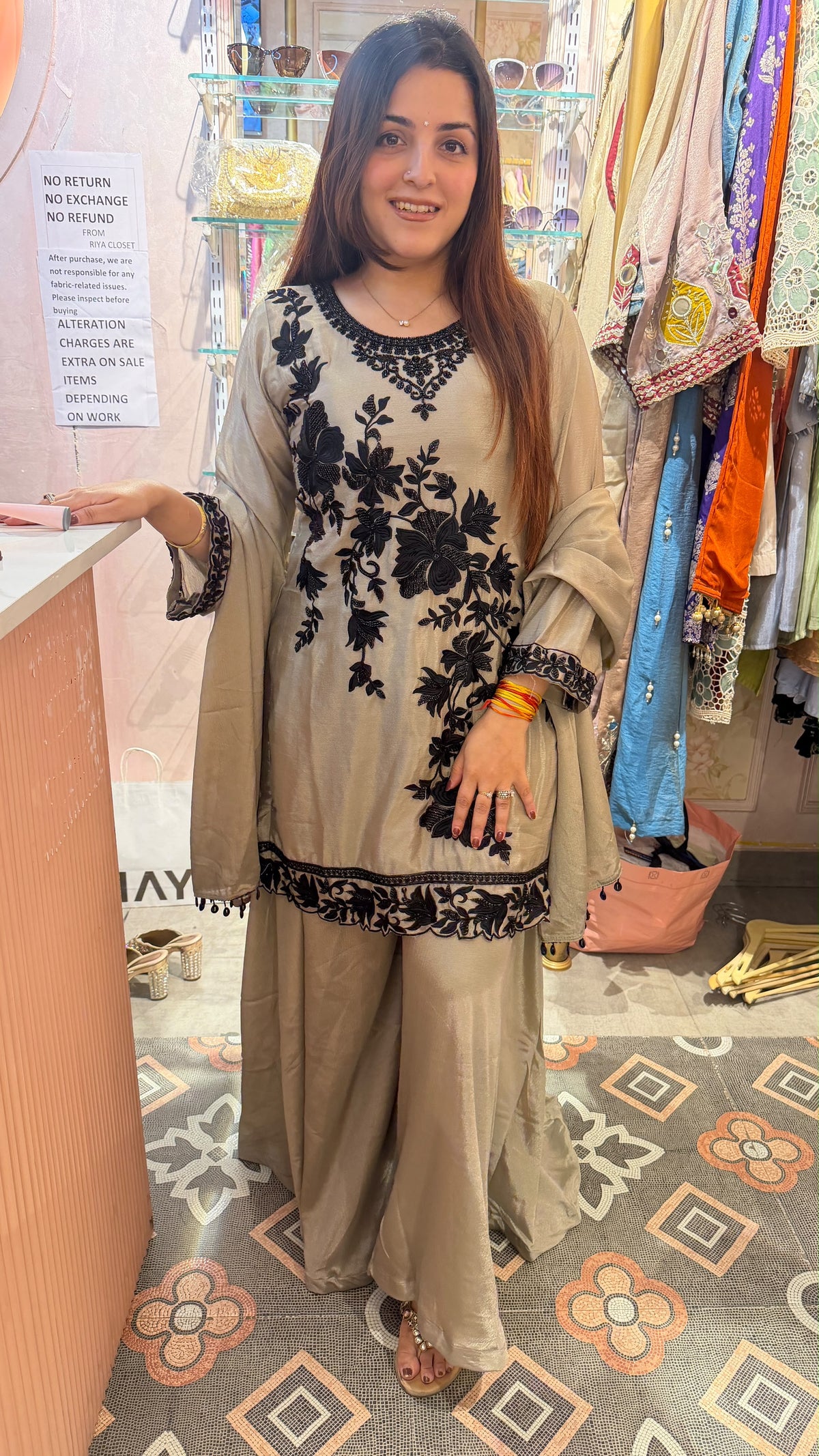 Classic black Embroidered Short Kurta with Palazzo Set