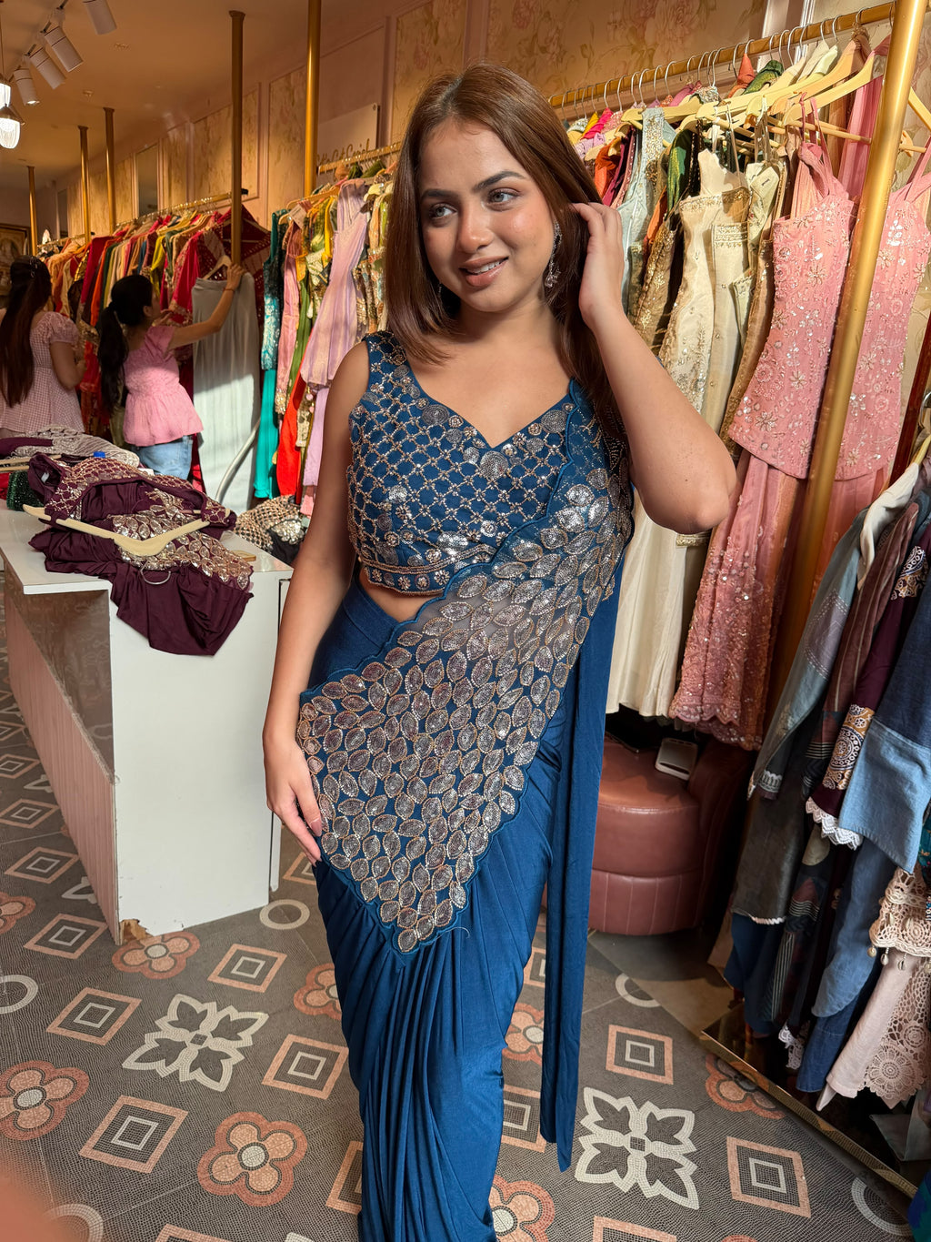 Embroidered Pre-Draped Saree