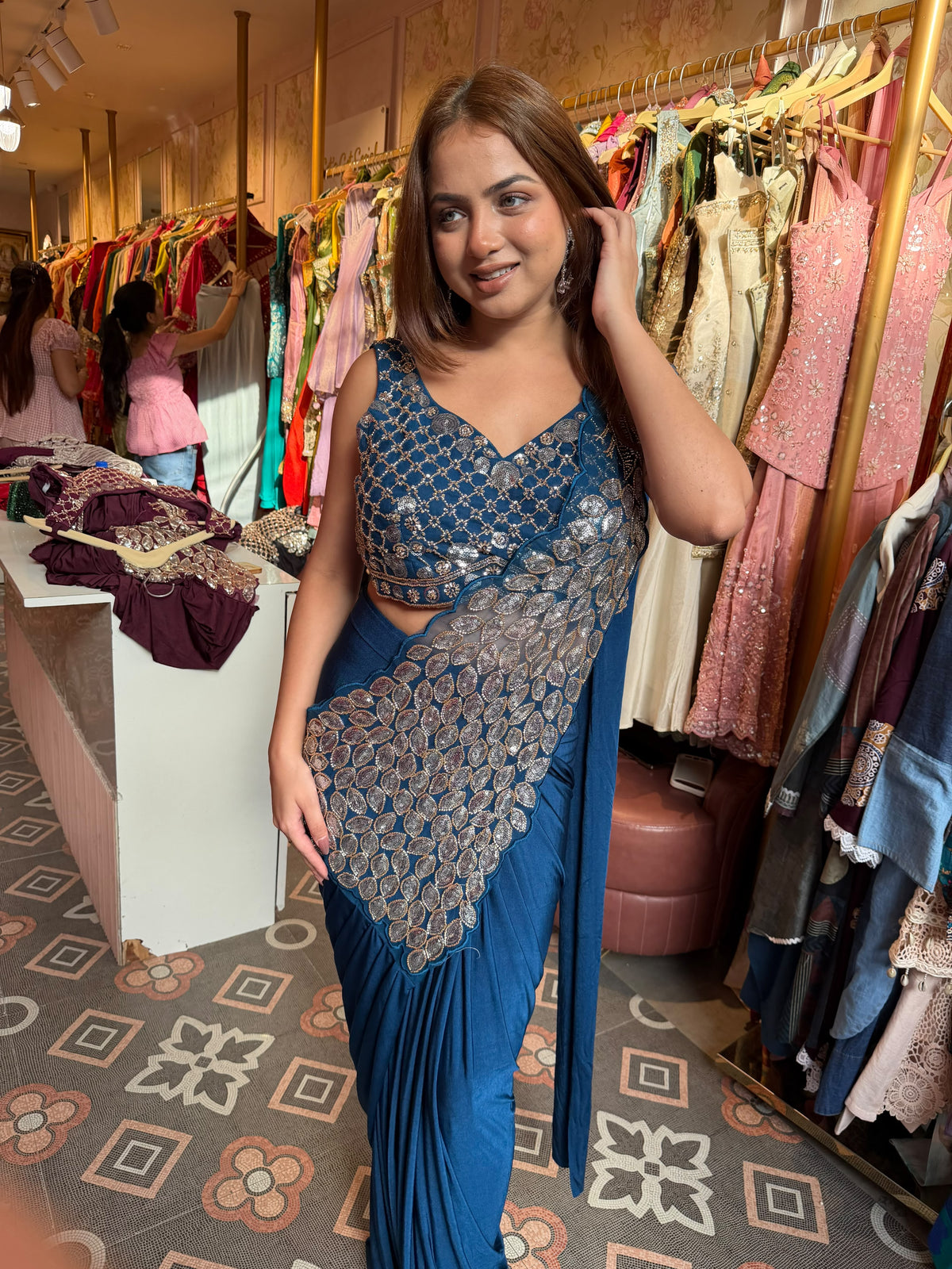 Embroidered Pre-Draped Saree