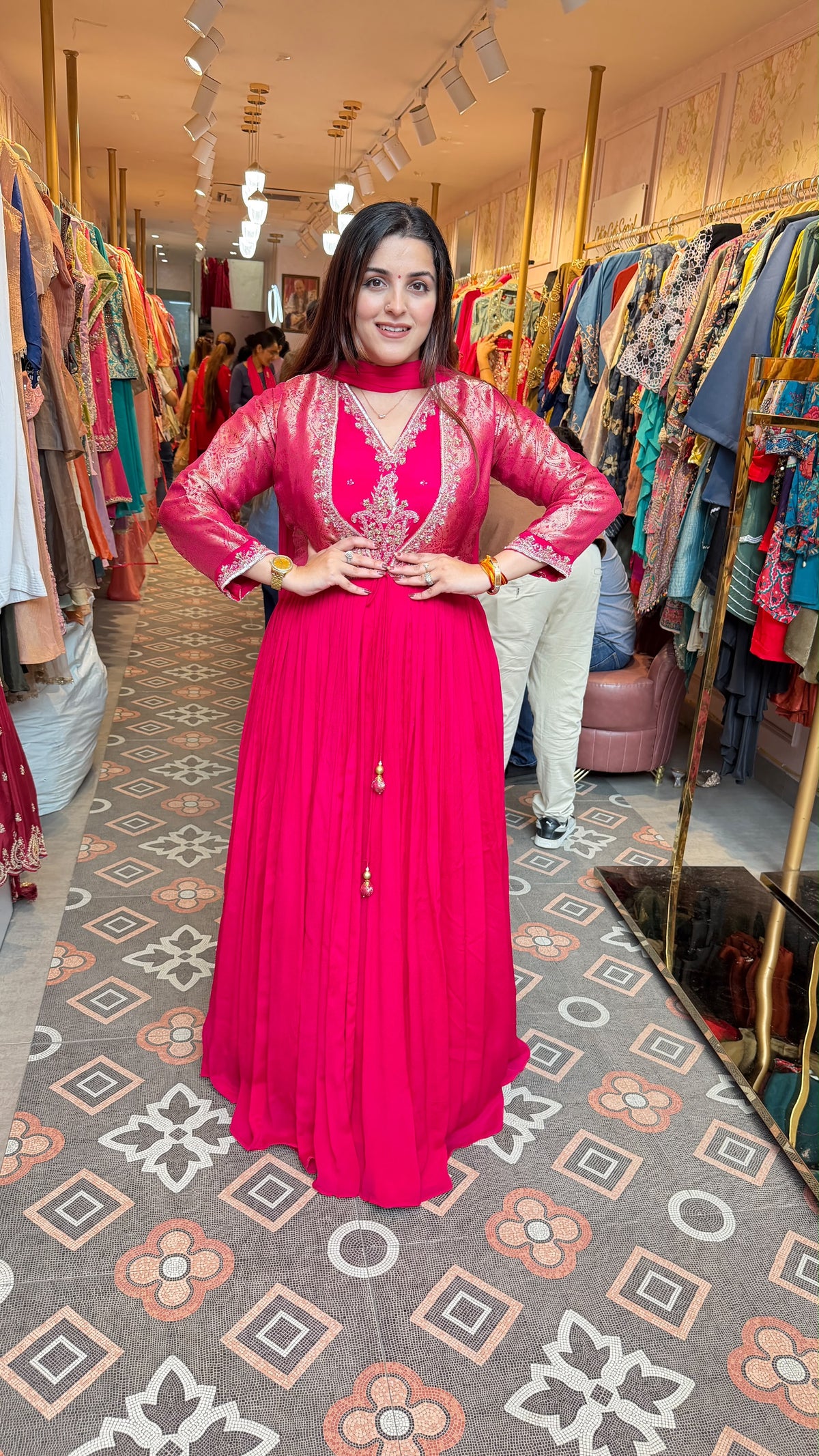 Hot Pink Embroidered Anarkali Gown / Floor-Length Anarkali Suit