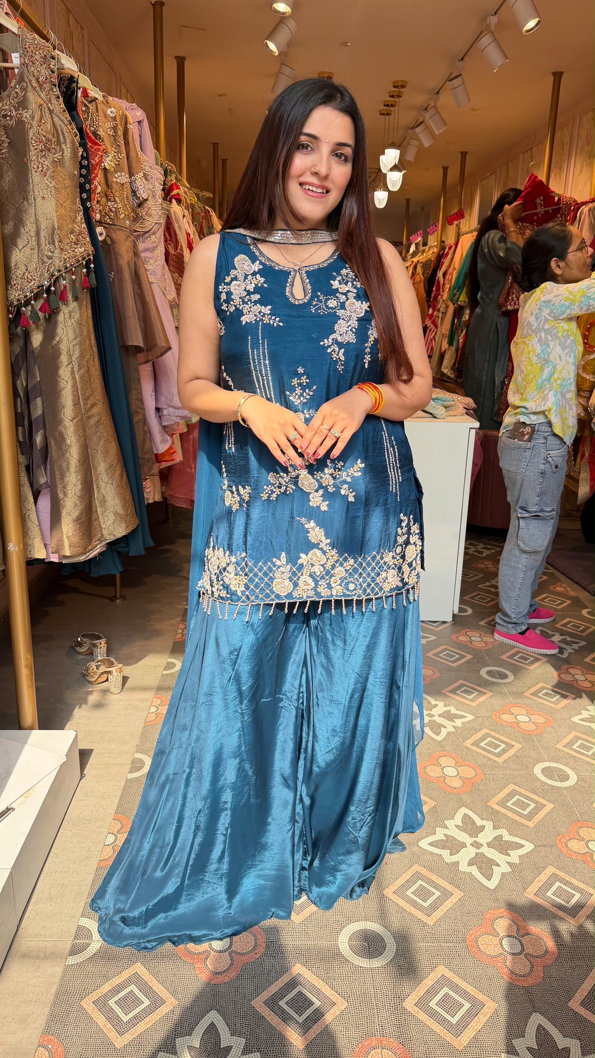 Pretty Embroidered Peplum Sharara Set