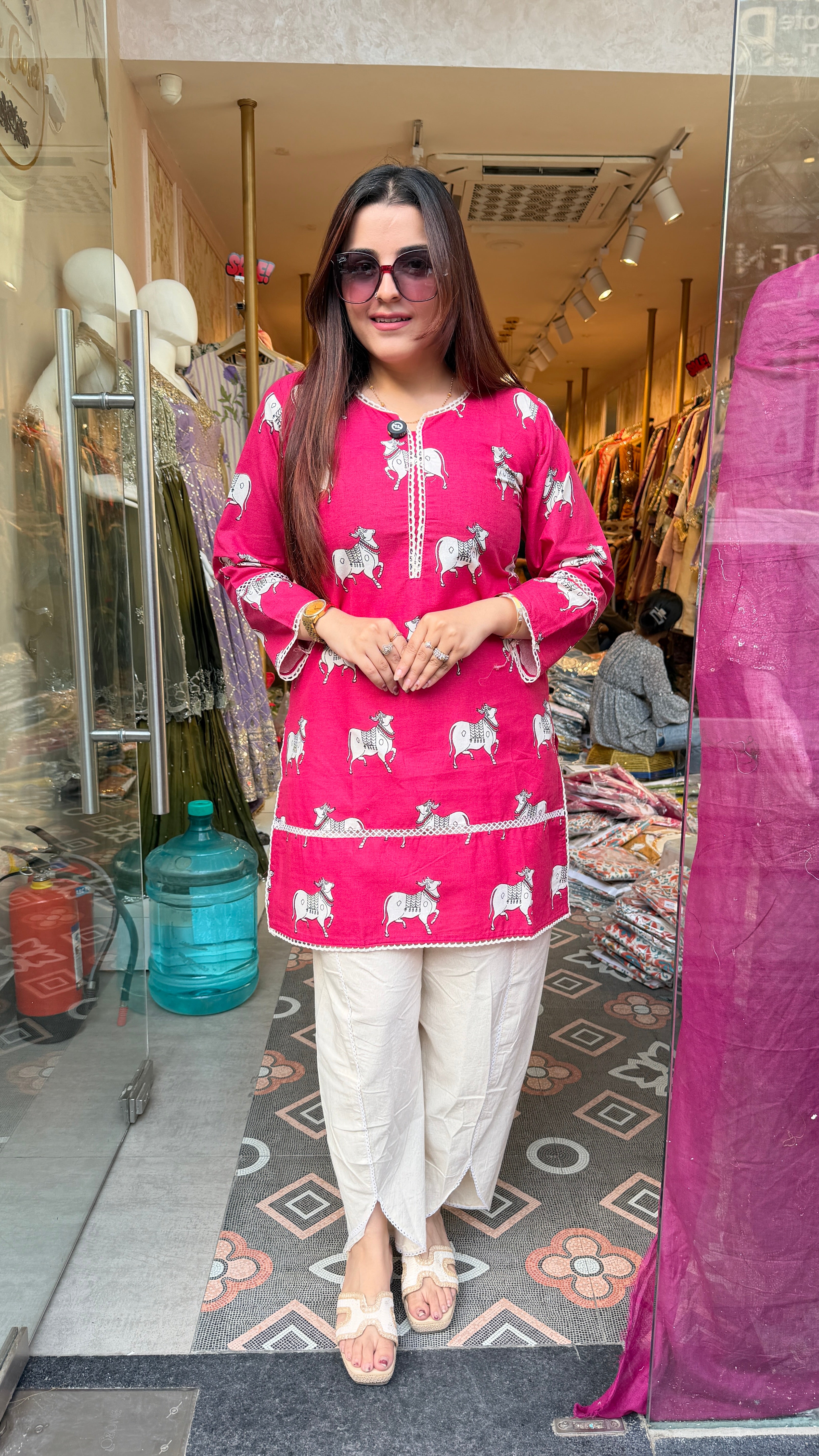 Cow Print Cotton Kurti with Tulip Pants
