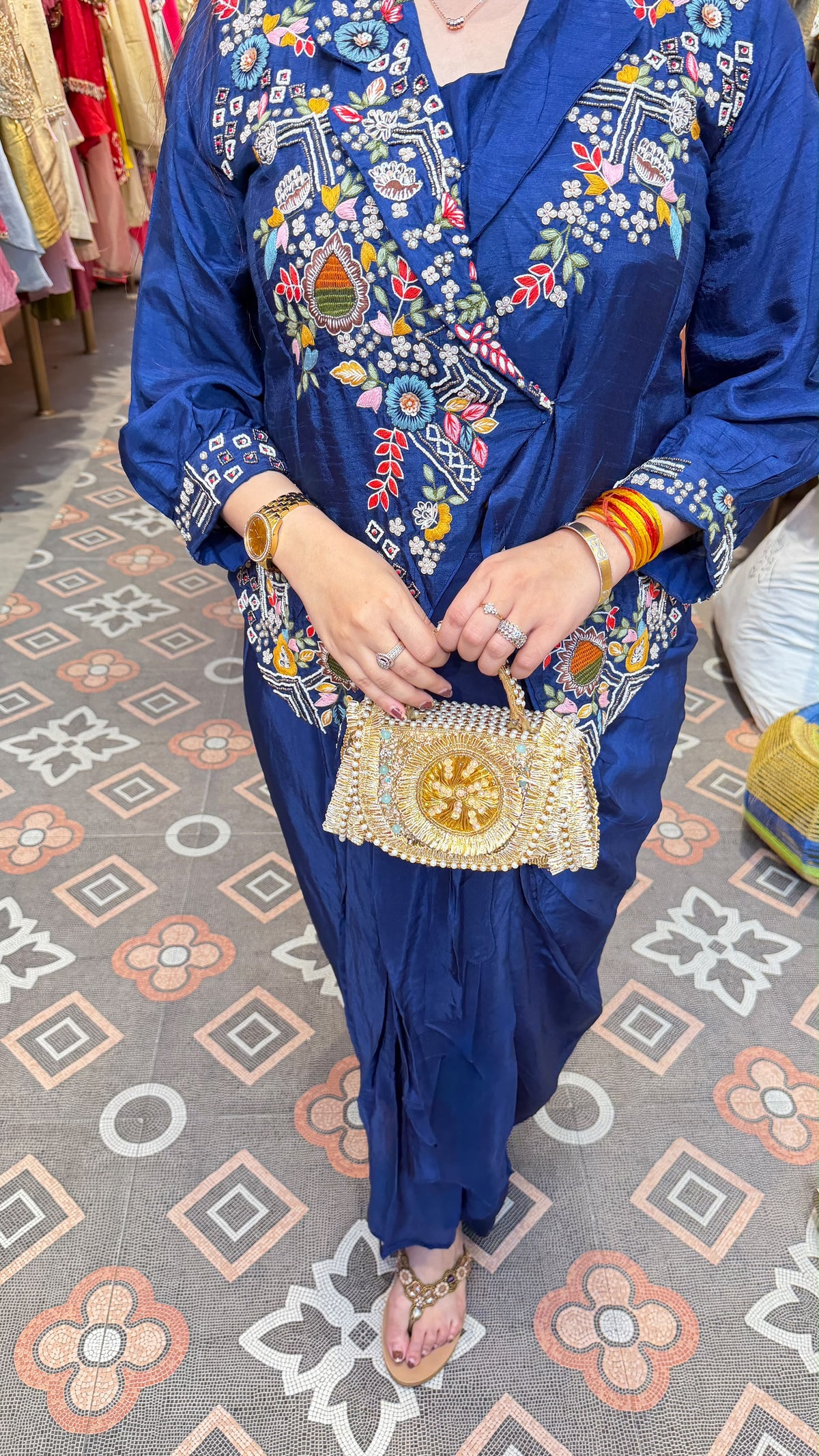 Indigo Blue Embroidered Angrakha-Style Kurta Set