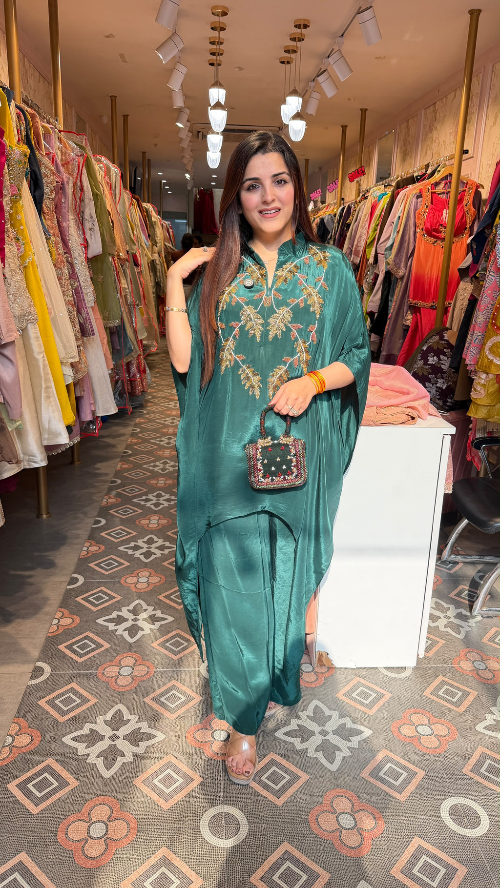 Emerald Embroidered Kaftan-Style Kurta Set