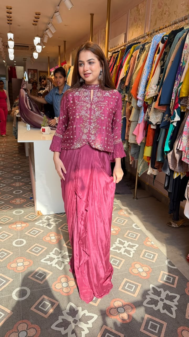 Pre-Draped Saree with Embroidered Blouse