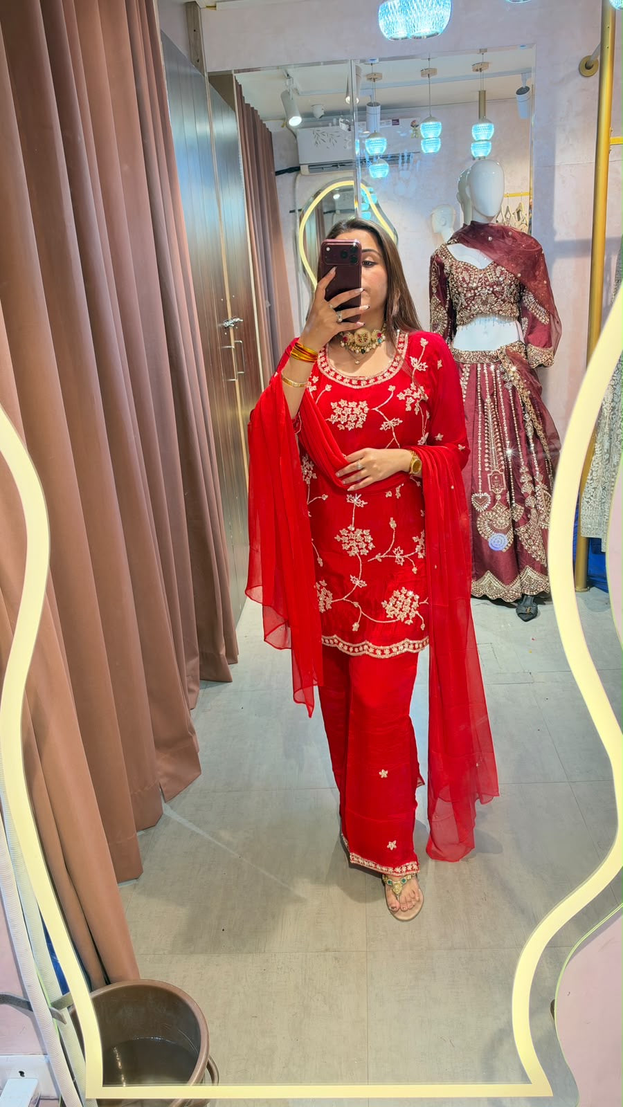 Red Embroidered Punjabi Suit Set