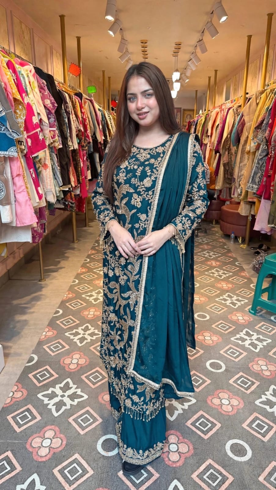Heavy Embroidered  Pakistani A Straight-Cut Kurta Palazzo Set & Duptta