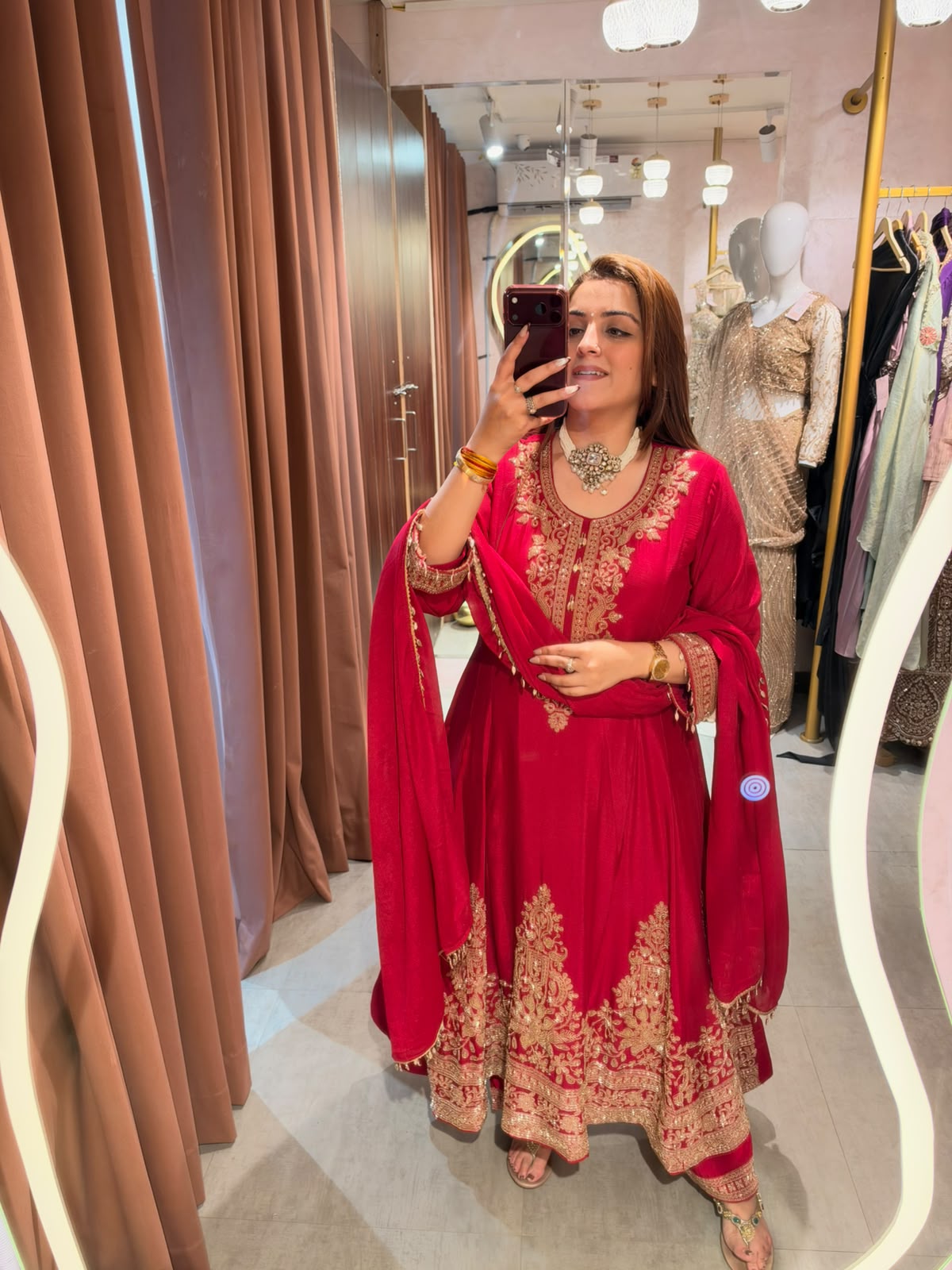 embroidered festive umbrella suit set