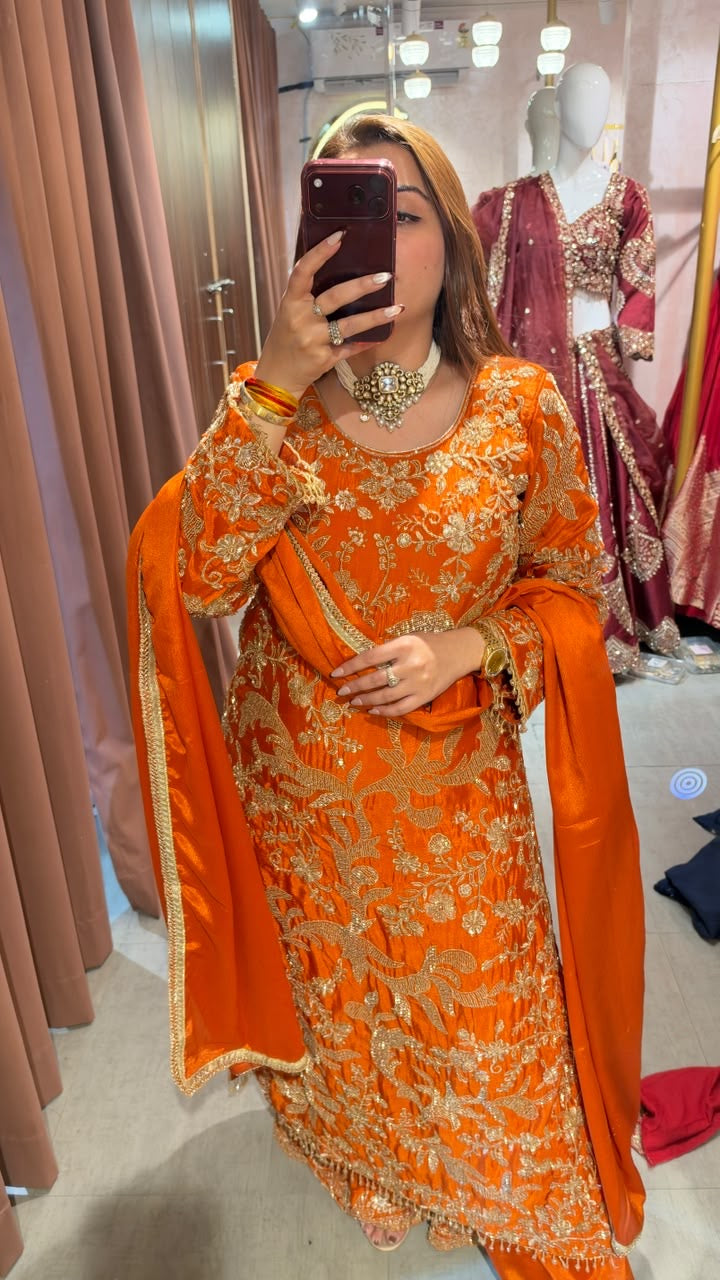 Heavy Embroidered Straight-Cut Suit Set