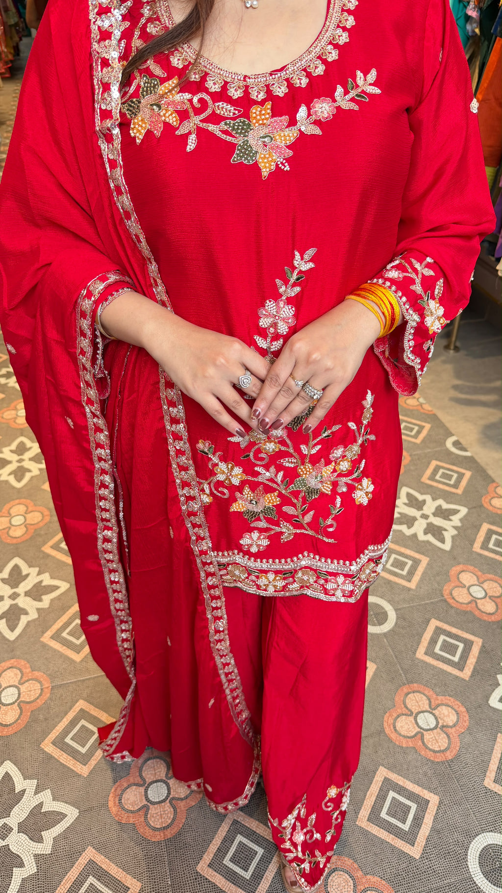 Pearl thread  Embroidered Straight Kurta Palazzo Suit