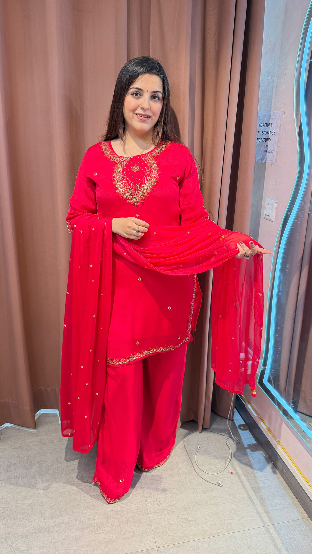 Hot Pink Embroidered Straight-Cut Salwar Suit