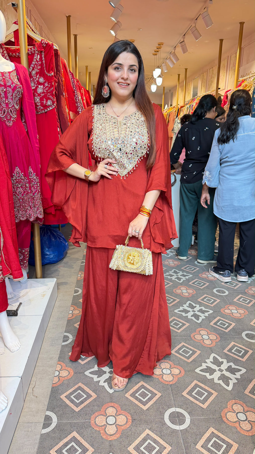 Mirror work Indo-Western Kaftan Co-ord Set