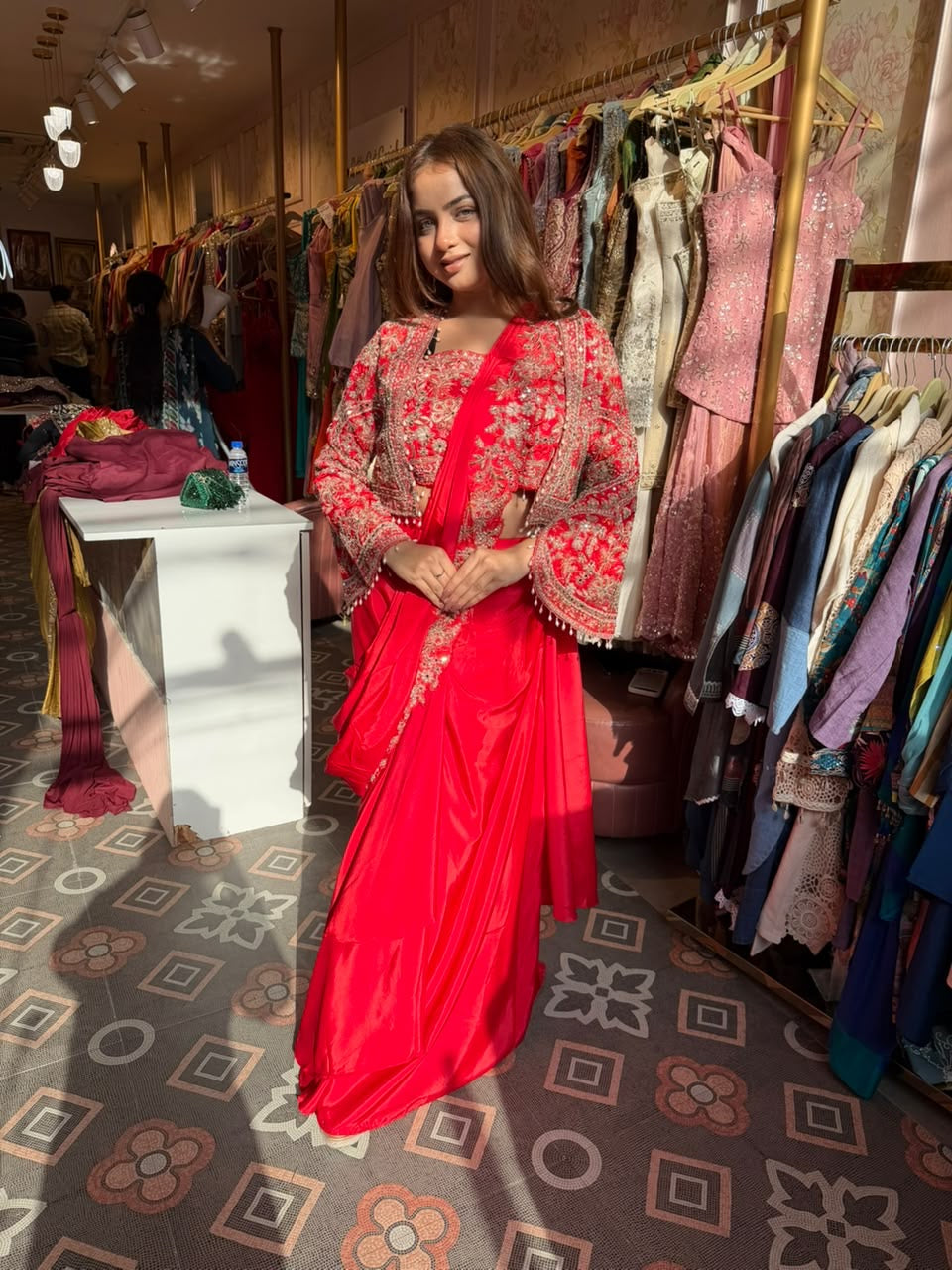 Saree with Embroidered Cropped Jacket & blouse