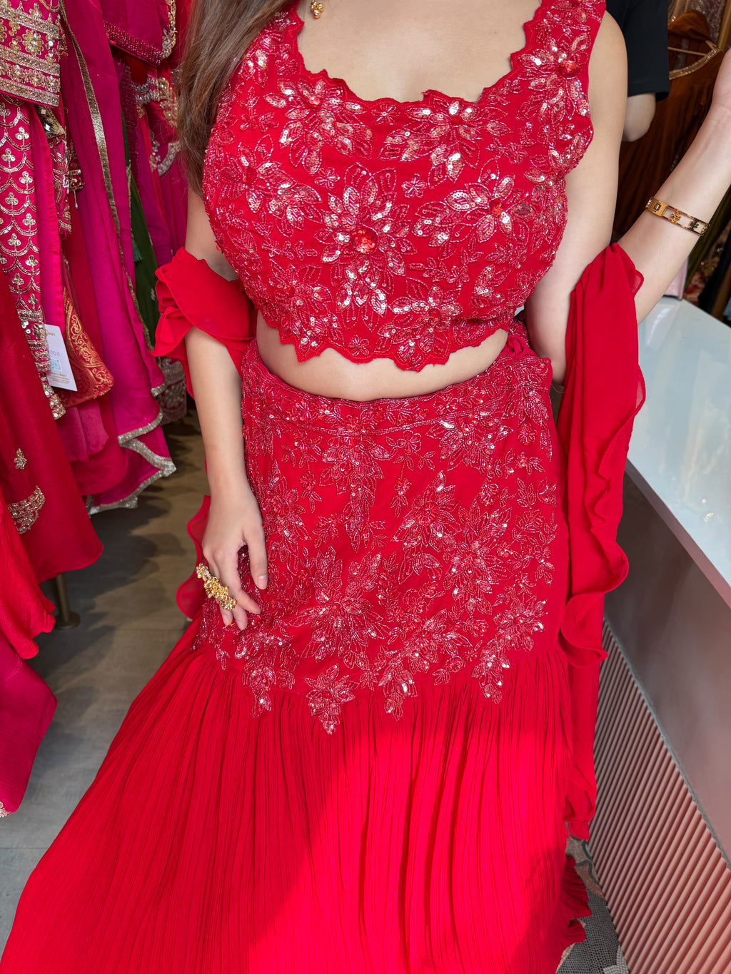 Red Embroidered Lehenga Choli with Dupatta