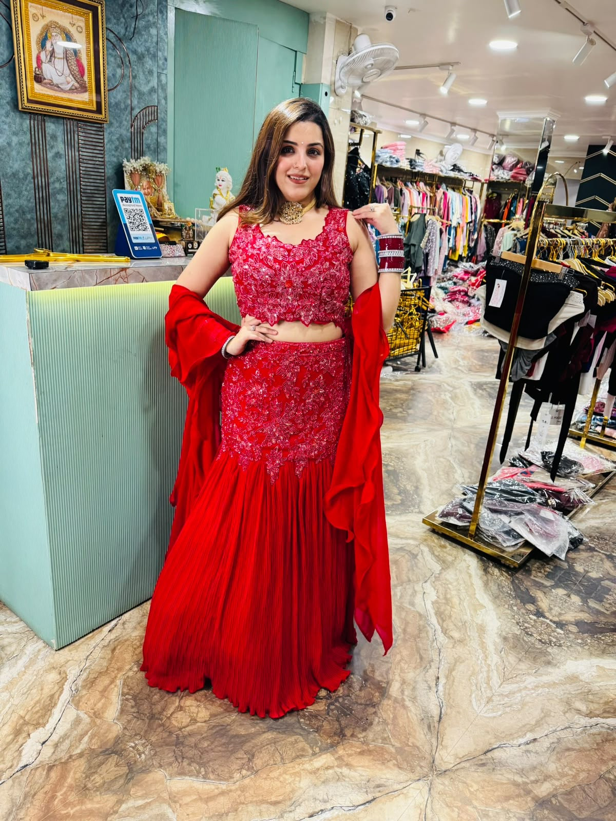 Red Embroidered Lehenga Choli with Dupatta