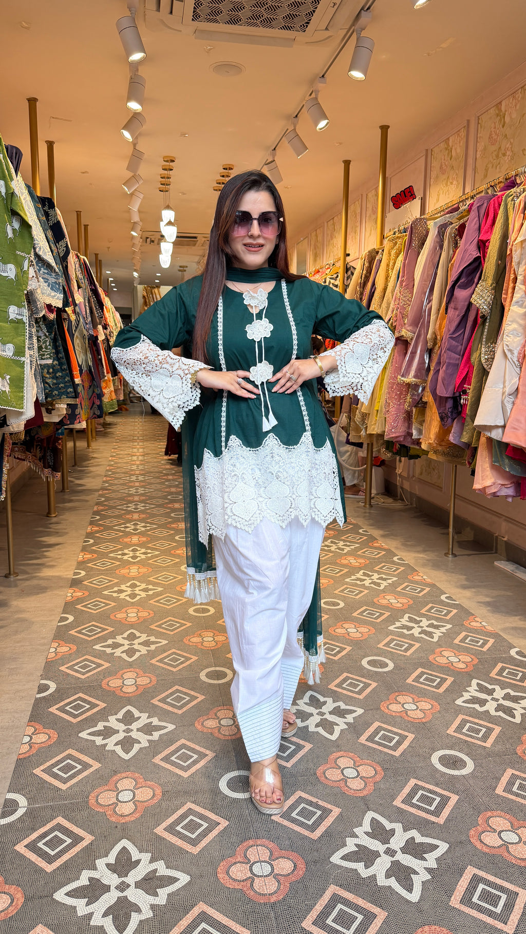 Elegant Lace Embellished Kurta Set with Dupatta