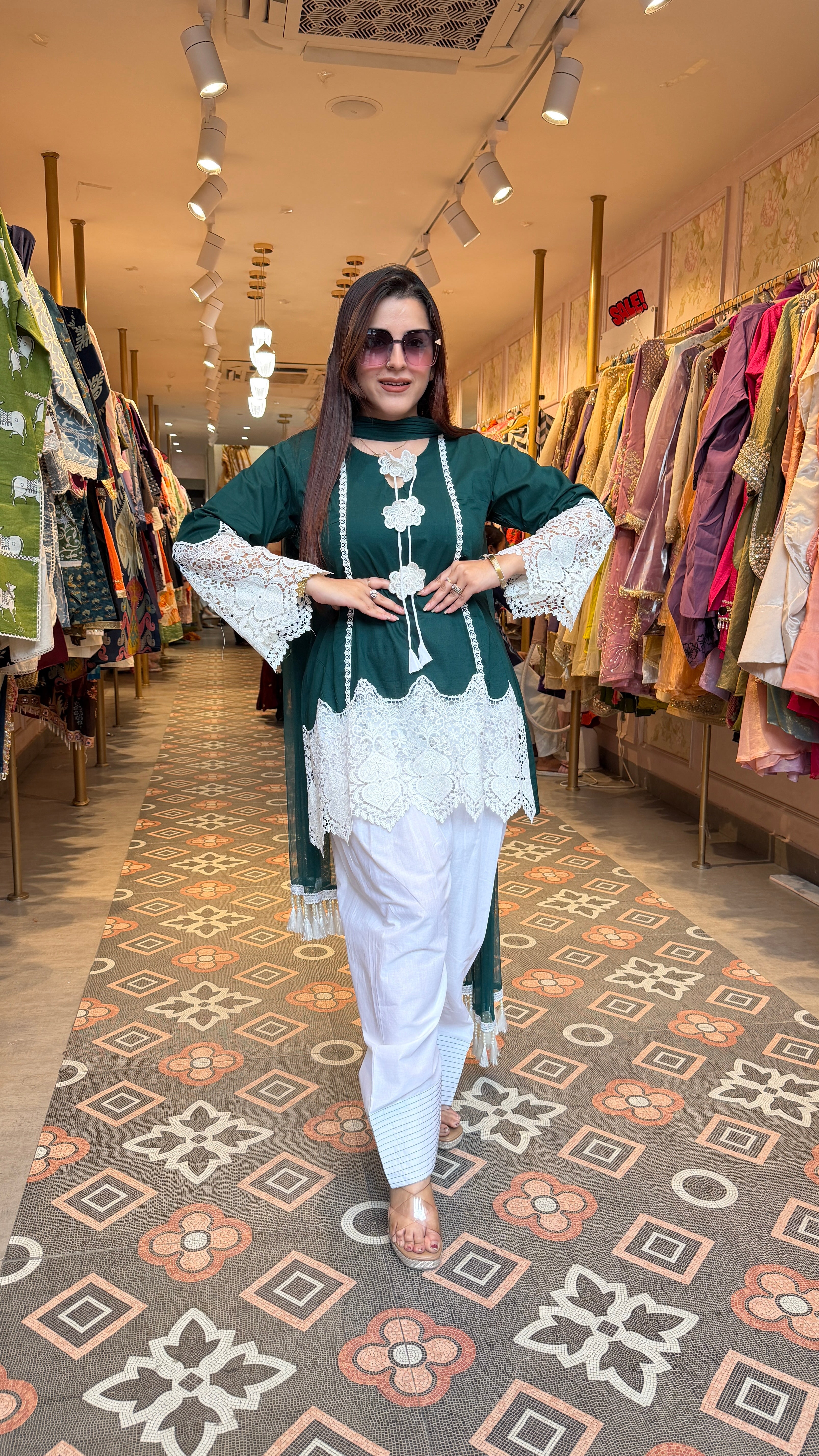 Elegant Lace Embellished Kurta Set with Dupatta