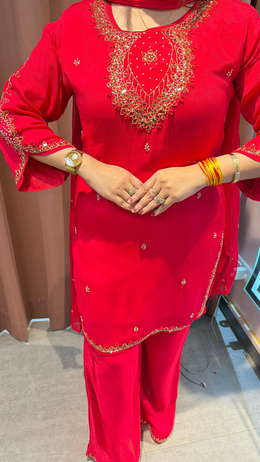 Hot Pink Embroidered Straight-Cut Salwar Suit