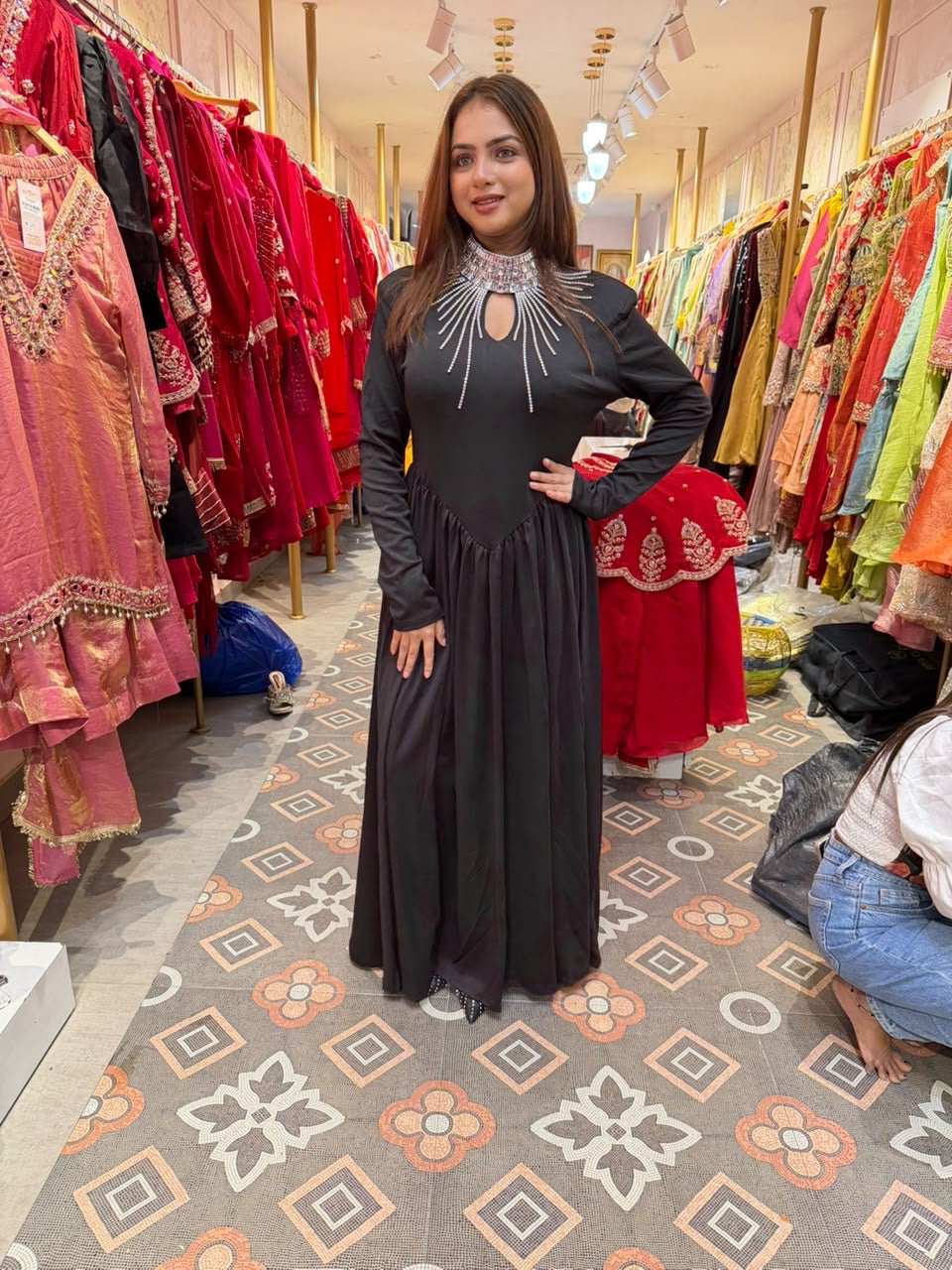 Black Embellished High-Neck Gown