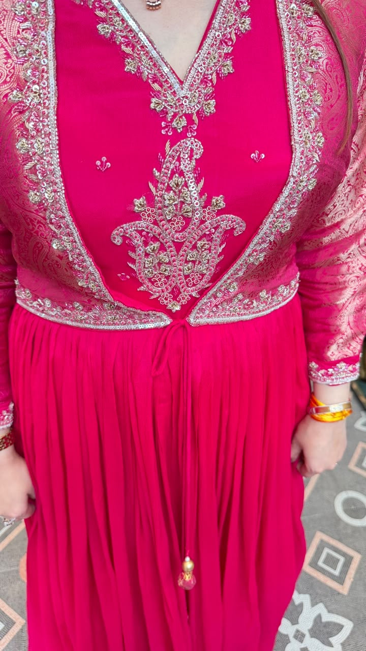 Hot Pink Embroidered Anarkali Gown / Floor-Length Anarkali Suit