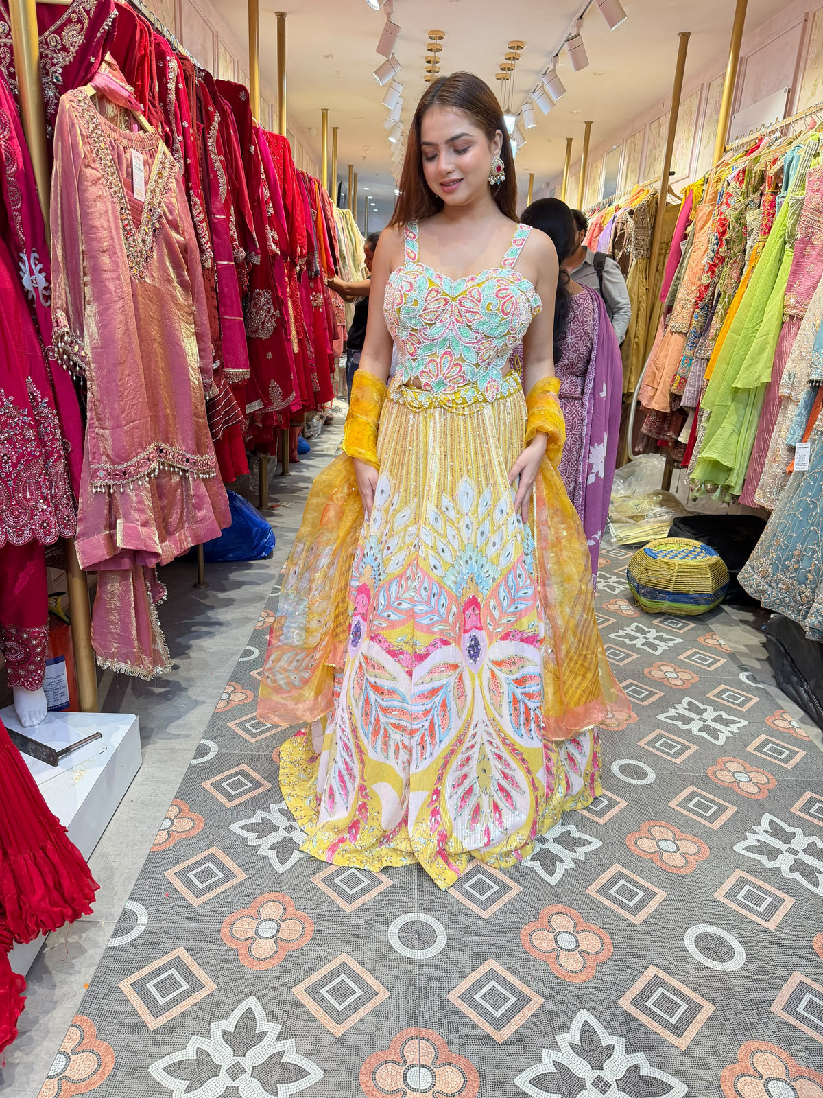 Multicolour Floral Embroidered Lehenga Choli with Dupatta
